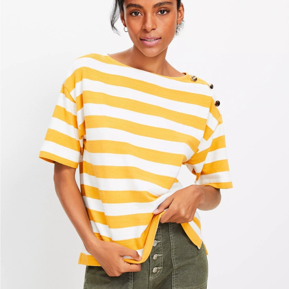 Loft Striped Shoulder Button Harbor Tee
